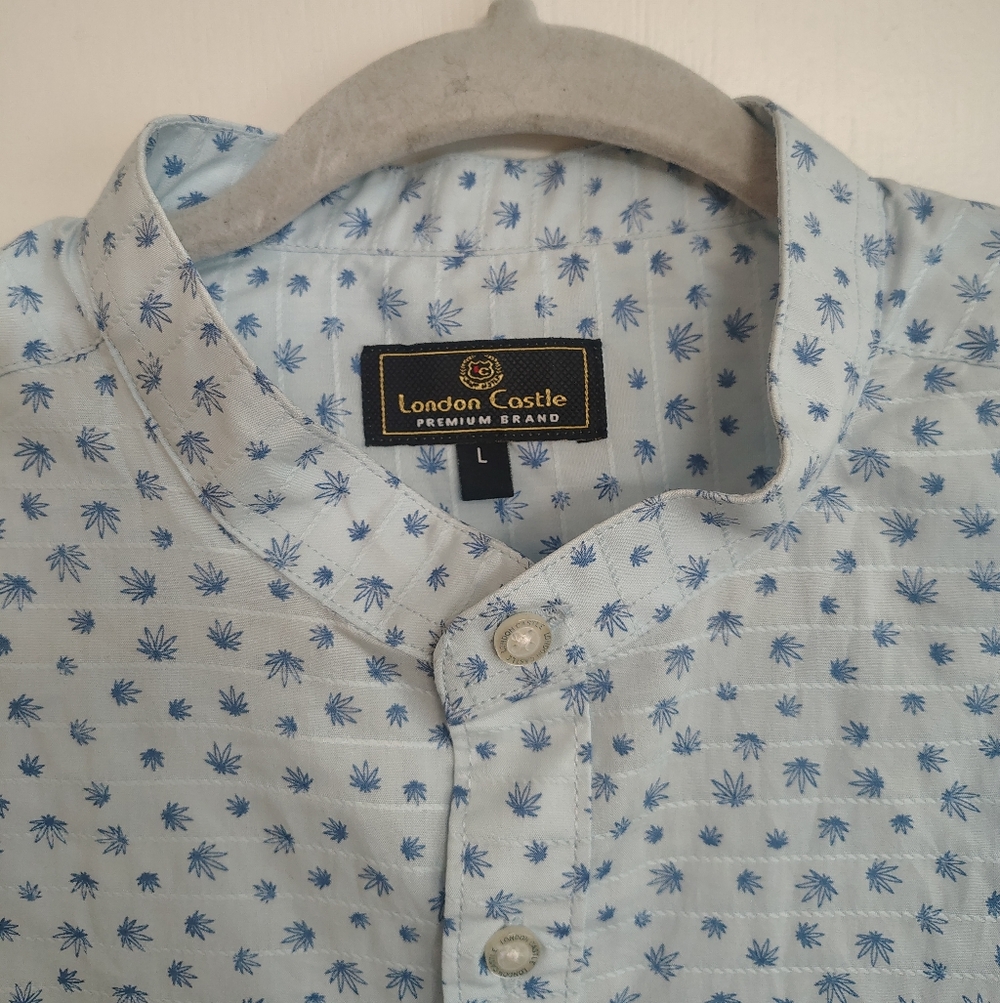 Light Blue Palm Print Men's Shirt